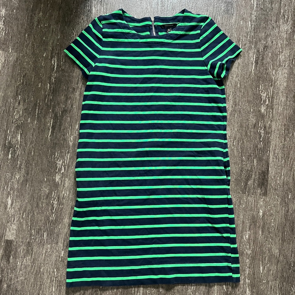 Banana Republic Womens XS Striped Shift Dress Green Blue Short Sleeve‎